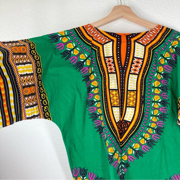 Dashiki Shirt African Print Large Green Short Sleeves Unisex top Festival - Picture 13 of 13